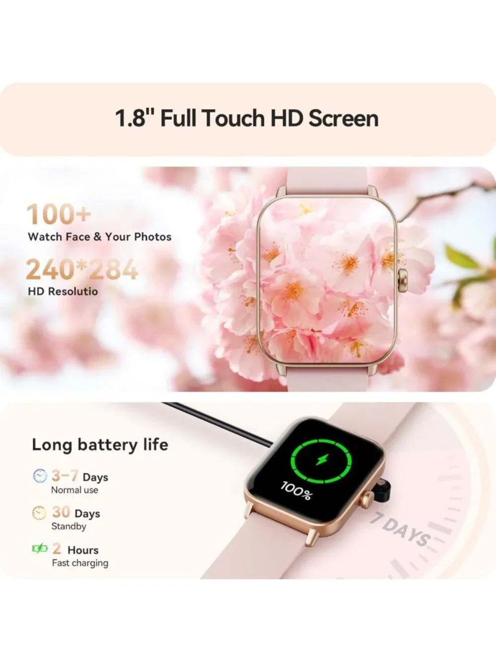 Stylish Smartwatch for Women, IP68 Waterproof, Fitness Tracker, Heart Rate
